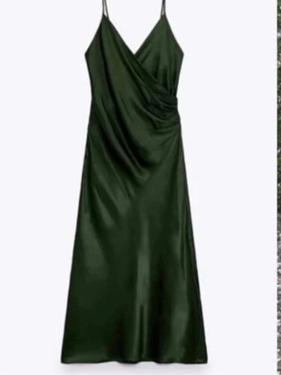 Zara Dresses & Skirts - Zara Emerald Green Satin Maxi Slip Dress